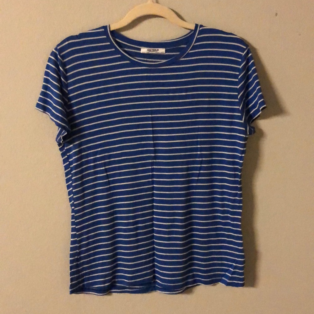 Zara blue and white striped tee size L